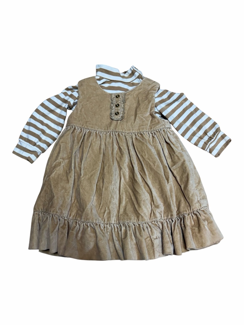 Baby Gap 18-24 Months Tan Jumper Dress & Striped Shirt 2 Piece Fall Outfit